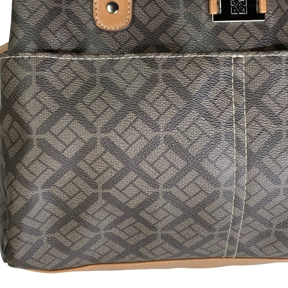 Big Buddha 2 Tone Brown Logo Pattern 3 Large Compartment Top Zip Satchel Handbag - Picture 10 of 16